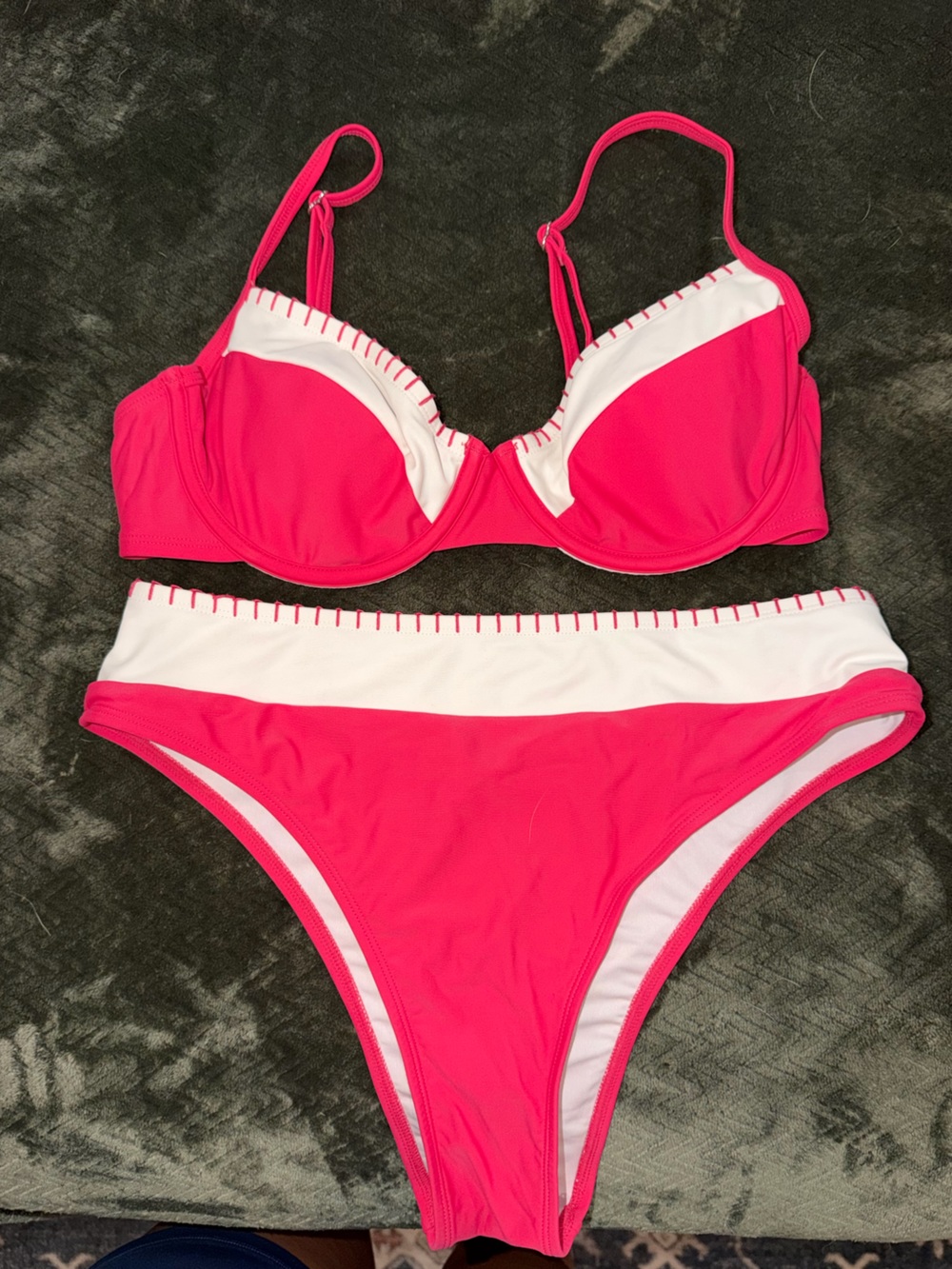Cupshe Hot Pink and White Two-Piece Bikini